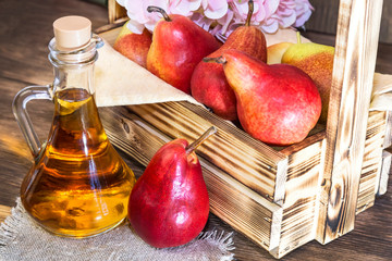 Food, vegetarianism, healthy diet food, drink. Natural juice without pulp from fresh red and yellow...
