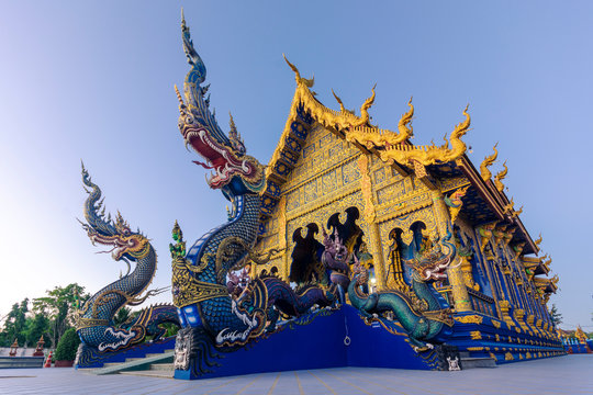 Exterior view of Wat Rong Suea Ten (Blue Temple) in Chiang Rai