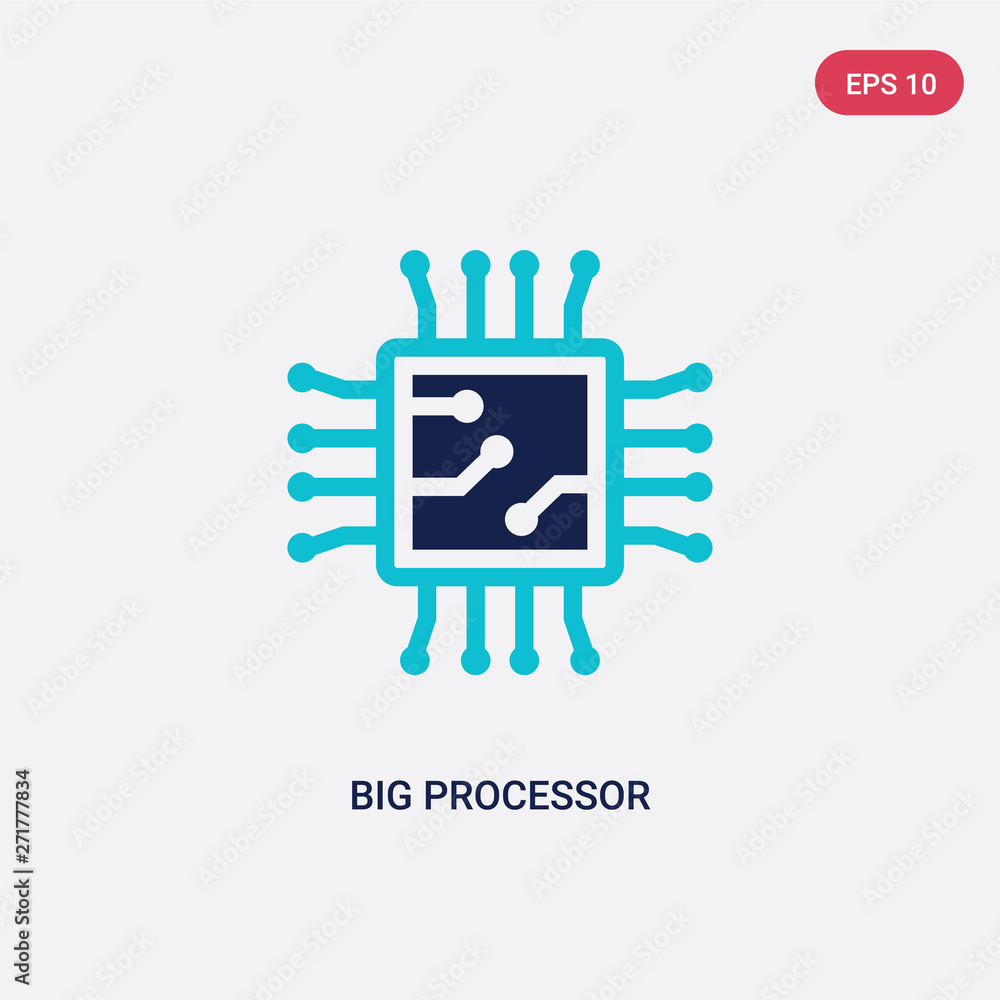 Poster two color big processor vector icon from hardware concept. isolated blue big processor vector sign s