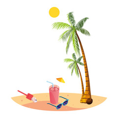 summer beach with palms and cocktail scene