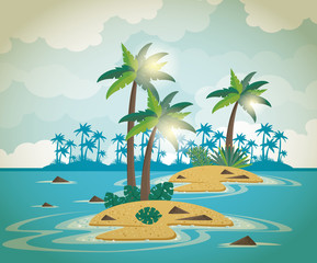 Obraz na płótnie Canvas Summer island with palms trees and sea