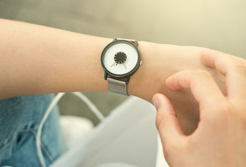 Fototapeta premium Stylish watch on man hand