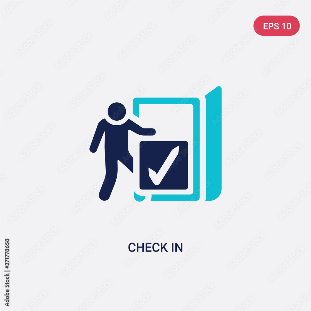 Poster two color check in vector icon from accommodation concept. isolated blue check in vector sign symbol
