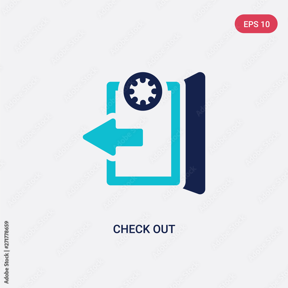 Poster two color check out vector icon from accommodation concept. isolated blue check out vector sign symb