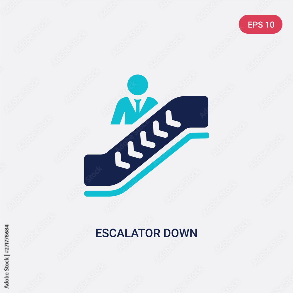 Aufkleber two color escalator down vector icon from accommodation concept. isolated blue escalator down vector