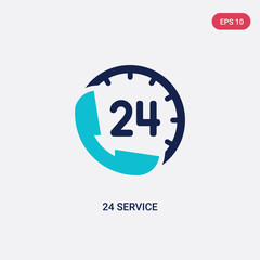 two color 24 service vector icon from hotel concept. isolated blue 24 service vector sign symbol can be use for web, mobile and logo. eps 10