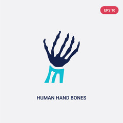 two color human hand bones vector icon from human body parts concept. isolated blue human hand bones vector sign symbol can be use for web, mobile and logo. eps 10