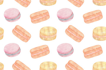 Simple hand drawn seamless pattern of colored french macarons, souvenir of a trip to France