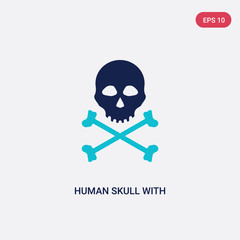 two color human skull with crossed bones vector icon from human body parts concept. isolated blue human skull with crossed bones vector sign symbol can be use for web, mobile and logo. eps 10