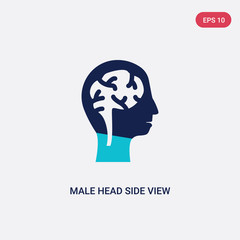 two color male head side view with brains vector icon from human body parts concept. isolated blue male head side view with brains vector sign symbol can be use for web, mobile and logo. eps 10