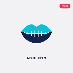 two color mouth open vector icon from human body parts concept. isolated blue mouth open vector sign symbol can be use for web, mobile and logo. eps 10