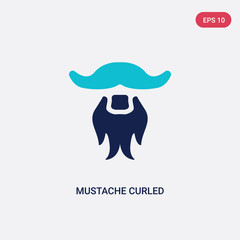 two color mustache curled tip variant vector icon from human body parts concept. isolated blue mustache curled tip variant vector sign symbol can be use for web, mobile and logo. eps 10