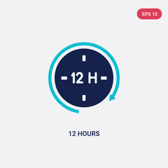 two color 12 hours vector icon from human resources concept. isolated blue 12 hours vector sign symbol can be use for web, mobile and logo. eps 10