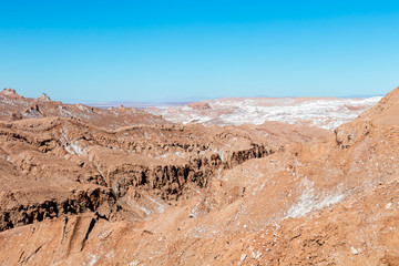 The Moon Valley area (Valle de la Luna) of geological formation of stone and sand located in the Salt mountain range, Atacama desert, Chile