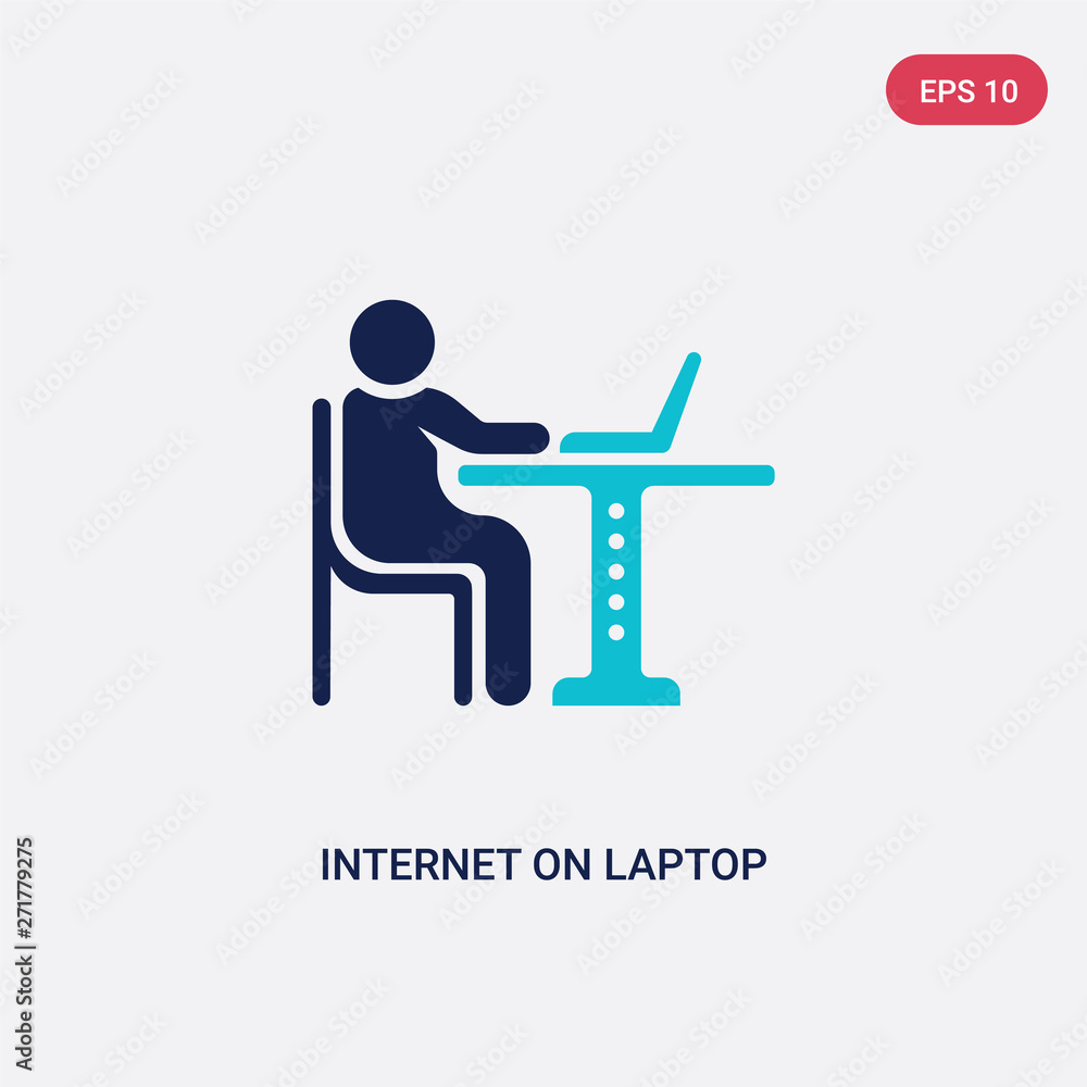 Poster two color internet on laptop computer vector icon from humans concept. isolated blue internet on lap