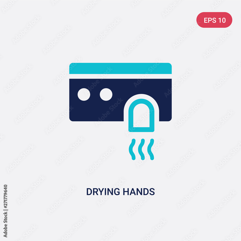 Poster two color drying hands vector icon from hygiene concept. isolated blue drying hands vector sign symb