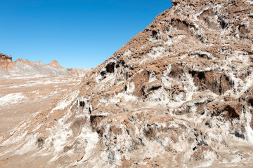 The Moon Valley area (Valle de la Luna) of geological formation of stone and sand located in the Salt mountain range, Atacama desert, Chile
