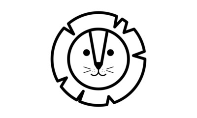 Vector Lion Icon. Round Line Animal Icon.