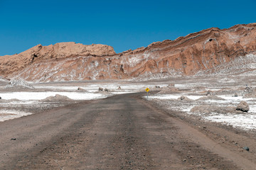 The Moon Valley area (Valle de la Luna) of geological formation of stone and sand located in the...