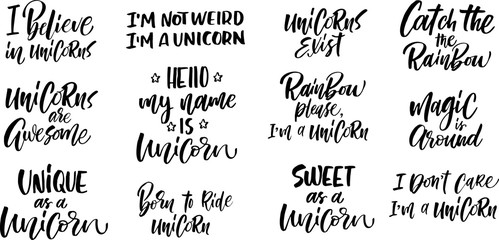 Unique handdrawn lettering quote about unicorns