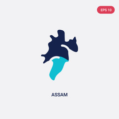 two color assam vector icon from india concept. isolated blue assam vector sign symbol can be use for web, mobile and logo. eps 10