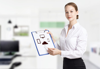 Business, technology, internet and networking concept. Young entrepreneur showing keyword: