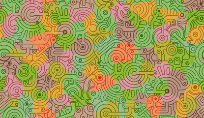 Mechanical seamless vector background pattern. Yellow, green, beige colors