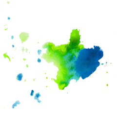 Bright watercolor blot. Yellow, red, green and blue colors.