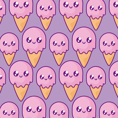 cones ice creams kawaii characters pattern