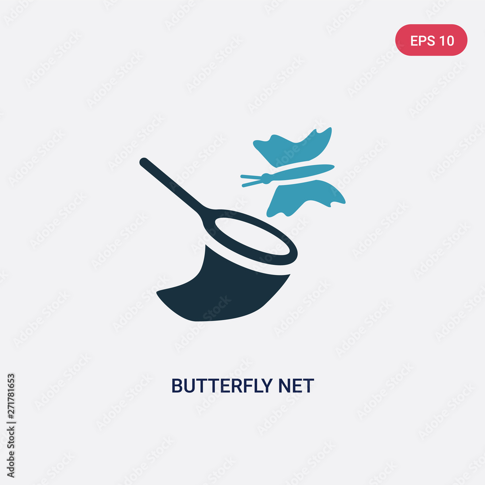 Poster two color butterfly net vector icon from kids and baby concept. isolated blue butterfly net vector s