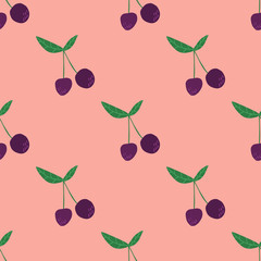 Cherry berries and leaves seamless pattern illustration