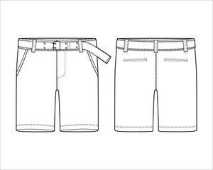Technical sketch shorts pants with belt design template.