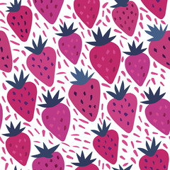 hand drawn strawberry with leaves and dot seamless pattern
