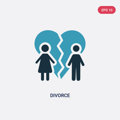 two color divorce vector icon from law and justice concept. isolated blue divorce vector sign symbol can be use for web, mobile and logo. eps 10