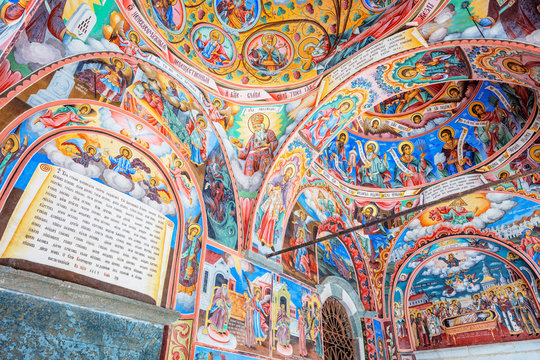 Frescoes at Church of the Nativity of the Virgin Mother, Rila Monastery, Bulgaria