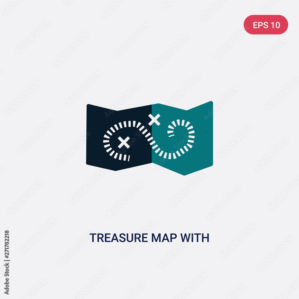 Poster two color treasure map with x vector icon from maps and flags concept. isolated blue treasure map wi