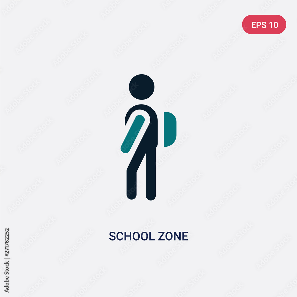 Poster two color school zone vector icon from maps and flags concept. isolated blue school zone vector sign