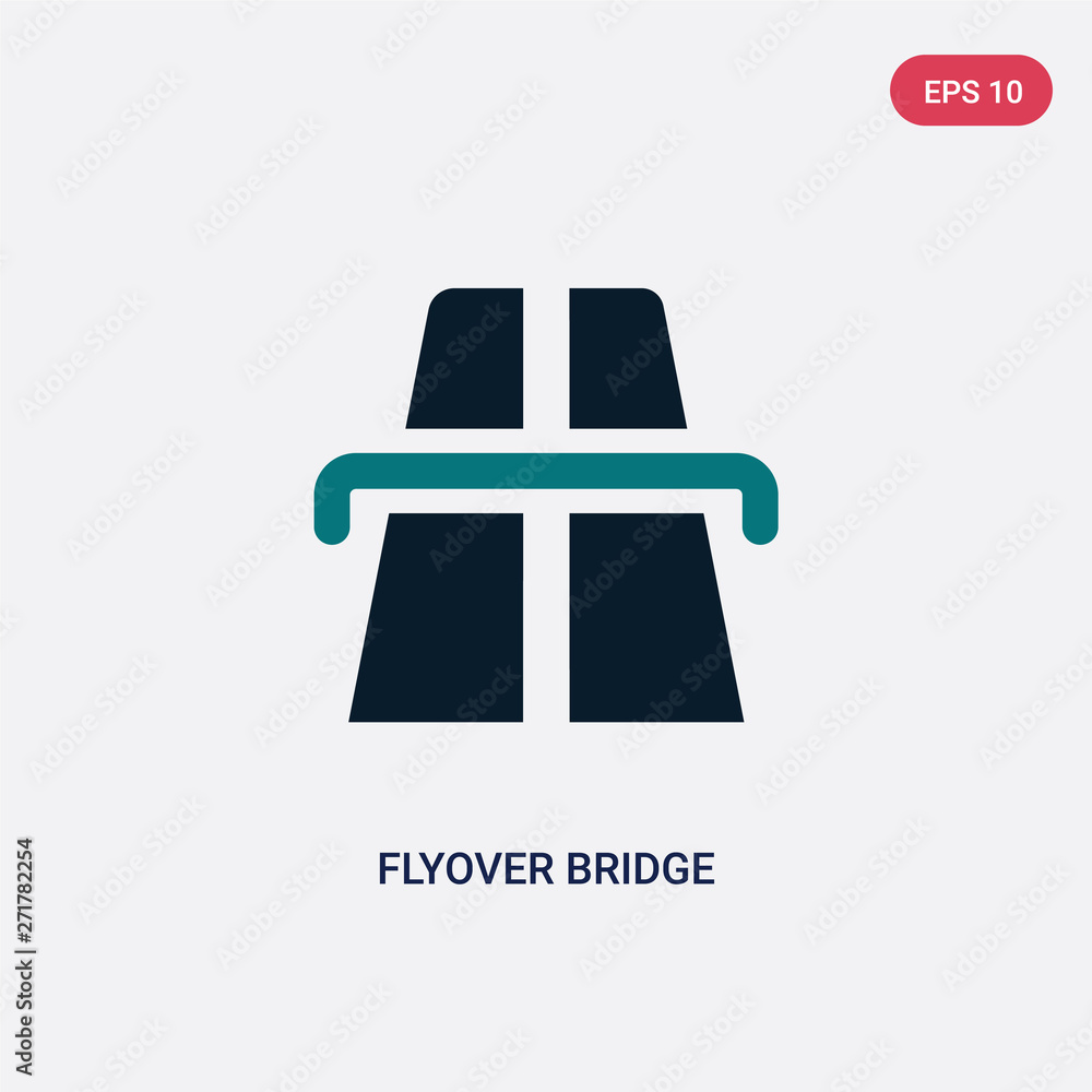 Poster two color flyover bridge vector icon from maps and flags concept. isolated blue flyover bridge vecto