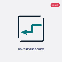 two color right reverse curve vector icon from maps and flags concept. isolated blue right reverse curve vector sign symbol can be use for web, mobile and logo. eps 10