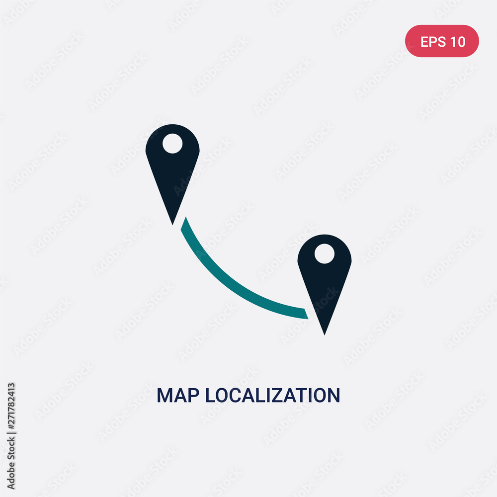 Poster two color map localization vector icon from maps and flags concept. isolated blue map localization v