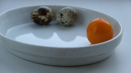 quail eggs, yolk, tomato,