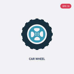 two color car wheel vector icon from mechanicons concept. isolated blue car wheel vector sign symbol can be use for web, mobile and logo. eps 10