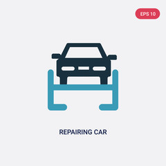 two color repairing car vector icon from mechanicons concept. isolated blue repairing car vector sign symbol can be use for web, mobile and logo. eps 10