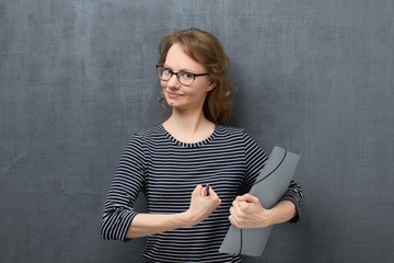 Portrait of vigorous girl being full of energy to work