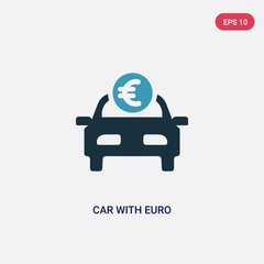 two color car with euro vector icon from mechanicons concept. isolated blue car with euro vector sign symbol can be use for web, mobile and logo. eps 10