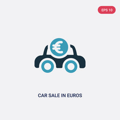 two color car sale in euros vector icon from mechanicons concept. isolated blue car sale in euros vector sign symbol can be use for web, mobile and logo. eps 10