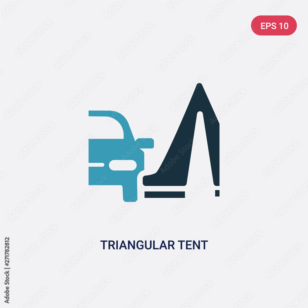 Poster two color triangular tent vector icon from mechanicons concept. isolated blue triangular tent vector