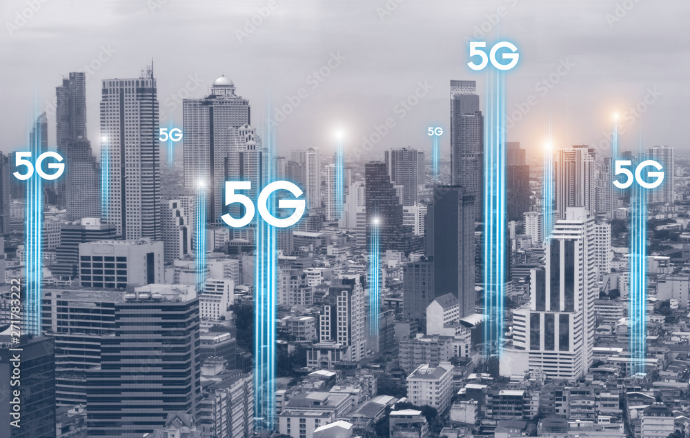 Aufkleber 5g communication network connection for internet concept or technology concept. internet of things