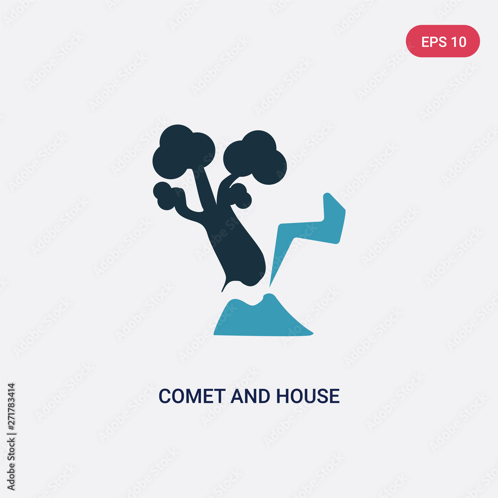 Poster two color comet and house vector icon from meteorology concept. isolated blue comet and house vector