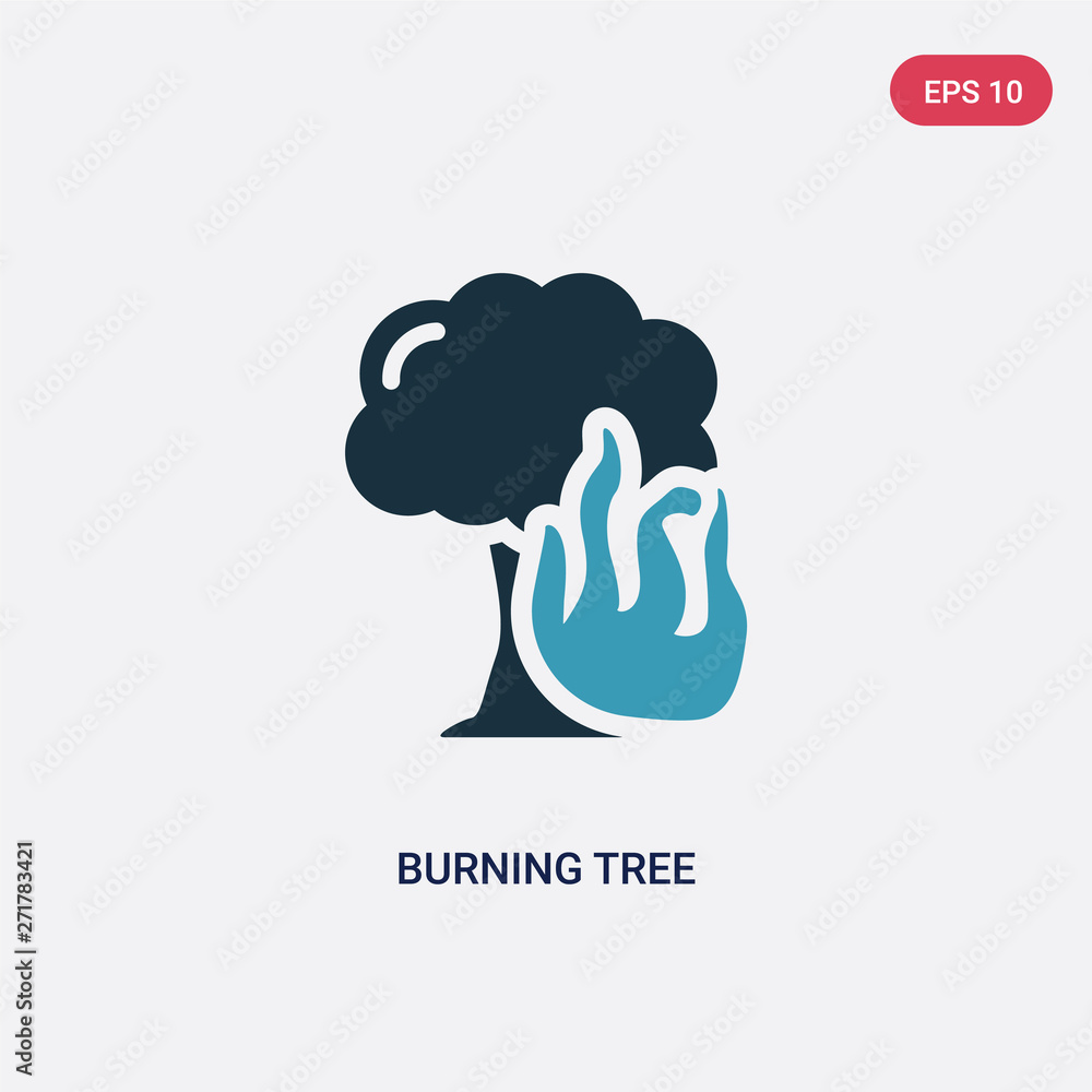 Poster two color burning tree vector icon from meteorology concept. isolated blue burning tree vector sign 